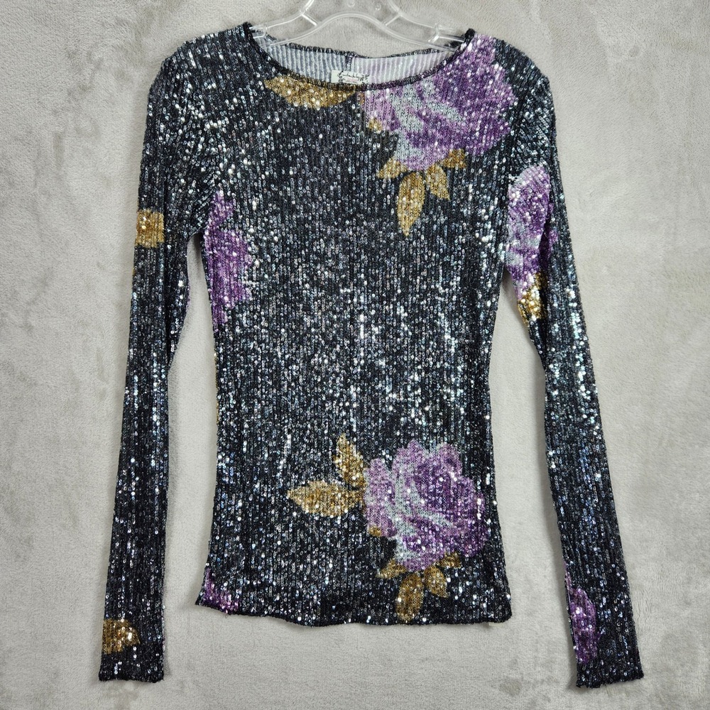 Free People Gold Rush Sequin Top Womens Small Amethyst Party Glam New Years Eve